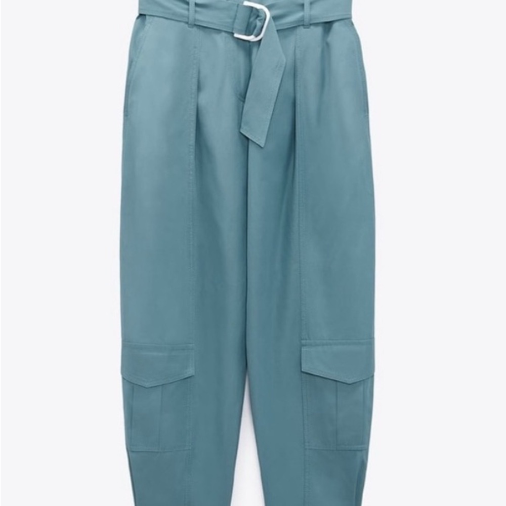 Zara Blue and Green High-Waisted Trousers NWT- XS |ANTHRACITE GREY